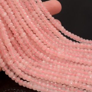 Shop Jade Faceted Beads! 6x4mm Rose Pink Jade Gemstone Faceted Rondelle 6x4mm Loose Beads 15 inch Full Strand LOT 1,2,6,12 and 50 (90182811-777) | Natural genuine faceted Jade beads for beading and jewelry making.  #jewelry #beads #beadedjewelry #diyjewelry #jewelrymaking #beadstore #beading #affiliate #ad