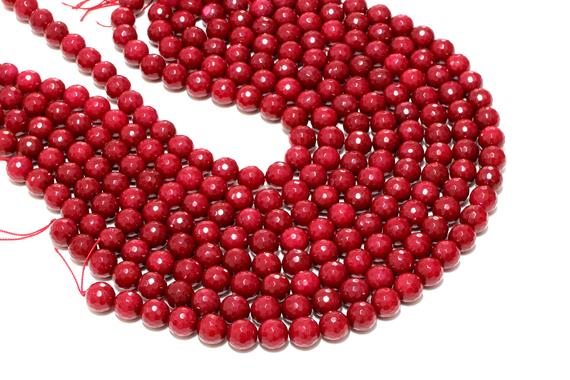 Clearance Sale - Jade Beads On Sale,red Jade,faceted Beads,round Beads,red Necklace Beads,wholesale Beads,craft Supplies - 16" Full Strand