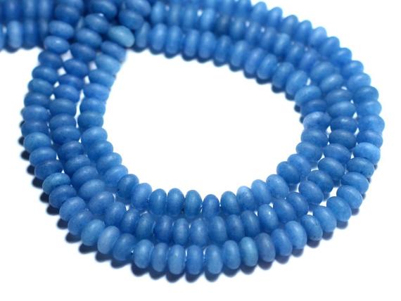 30pc - Perles De Pierre - Jade Rondelles 5x3mm Bleu Roi Azur Mat Givré - 8741140008175