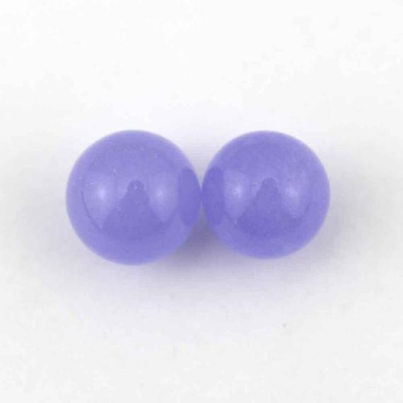 One Pair -10mm Half Drilled Purple Jade Beads,half Drilled Gemstone Beads, Round Beads  For Making Rings Pendant Earrings-  Er-105