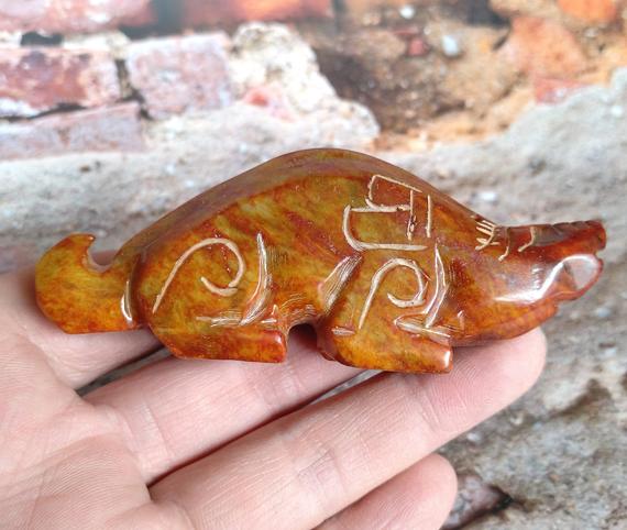 Antique Carved Dragon Red Jade Miniature Old Chinese Design ,carved Chinese Jade ,figurine, Spirit Animal 94mm