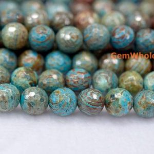Shop Jasper Faceted Beads! 15.5" 10mm/12mm Turquoise blue Calsilica jasper round faceted beads,semi precious stone,blue brown gemstone beads,Blue Sky Jasper beads | Natural genuine faceted Jasper beads for beading and jewelry making.  #jewelry #beads #beadedjewelry #diyjewelry #jewelrymaking #beadstore #beading #affiliate #ad
