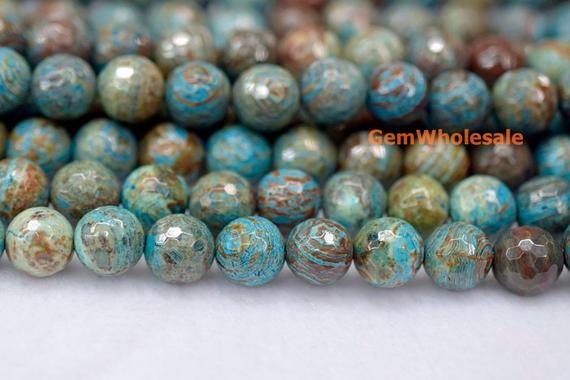 15.5" 10mm/12mm Turquoise Blue Calsilica Jasper Round Faceted Beads,semi Precious Stone,blue Brown Gemstone Beads,blue Sky Jasper Beads