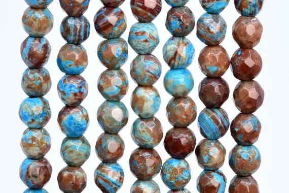 Natural Blue Green Calsilica Jasper Loose Beads Faceted Round Shape 4mm