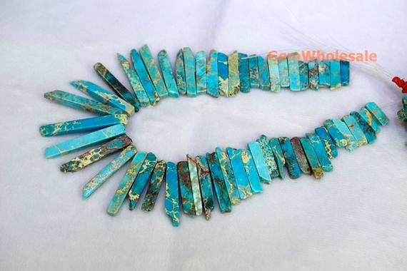 15.5" Blue Aqua Terra Jasper Graduated,top Drilled Stick Beads, Imperssion Graduated Jasper 20-50*6mm, Imperial Jasper Graduated Slab