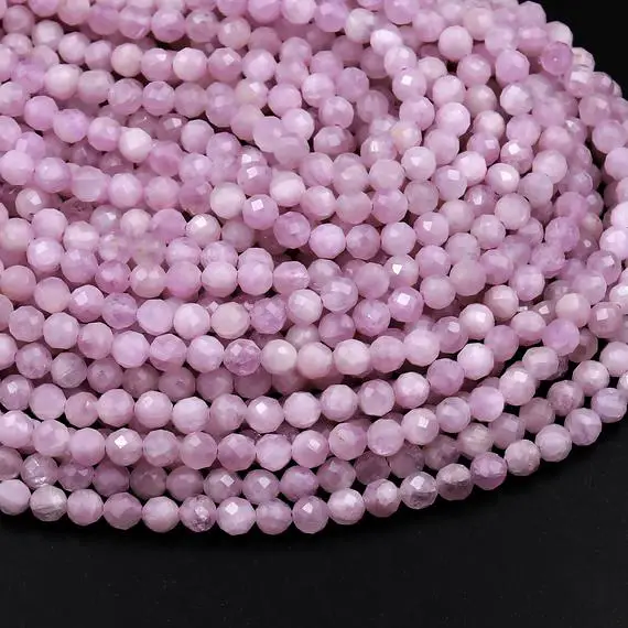 Natural Kunzite Faceted 2mm 3mm 4mm 5mm 6mm Round Beads Laser Diamond Cut Real Genuine Violet Purple Kunzite Gemstone 15.5" Strand