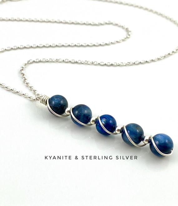 Kyanite, Necklace, Grade Ab, Sterling Silver, Blue Kyanite Pendant