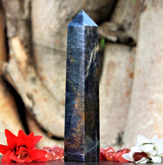 Amazing Large 280mm Natural Grey Kyanite Stone 4 Faceted Chakra Stone Healing Fengshui Obelisk Tower