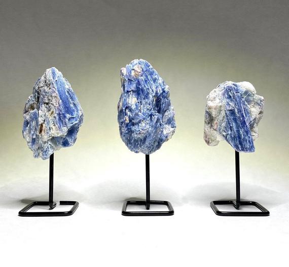 Raw Blue Kyanite Crystal Cluster On Stand