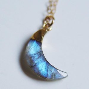 Shop Labradorite Jewelry! Labradorite Gold Moon Necklace. Crescent Labradorite Charm Necklace | Natural genuine Labradorite jewelry. Buy crystal jewelry, handmade handcrafted artisan jewelry for women.  Unique handmade gift ideas. #jewelry #beadedjewelry #beadedjewelry #gift #shopping #handmadejewelry #fashion #style #product #jewelry #affiliate #ad