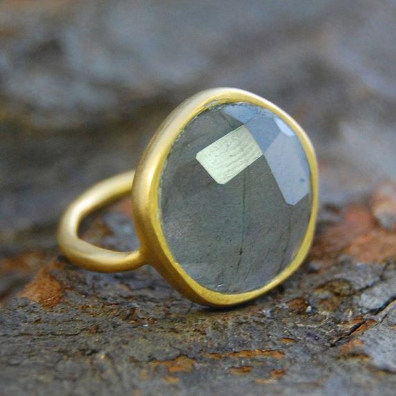 Labradorite Ring, Gold Gemstone Ring, Gold Ring With Stone, Sterling Silver Cocktail Ring, Statement Ring, Blue Labradorite Stone, Gold Ring