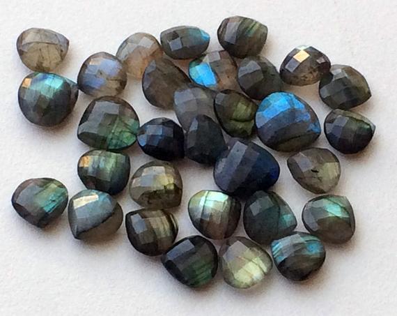 12-14mm Labradorite Rose Cut Heart Stones, Labradorite Both Side Faceted Gemstone, 4 Pieces Loose Blue Fire Faceted Gem For Jewelry - Ks3256