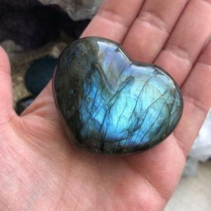 Shop Labradorite Stones & Crystals! Large Puffy Labradorite Heart 40-50mm (1.5"-2") | Natural genuine stones & crystals in various shapes & sizes. Buy raw cut, tumbled, or polished gemstones for making jewelry or crystal healing energy vibration raising reiki stones. #crystals #gemstones #crystalhealing #crystalsandgemstones #energyhealing #affiliate #ad