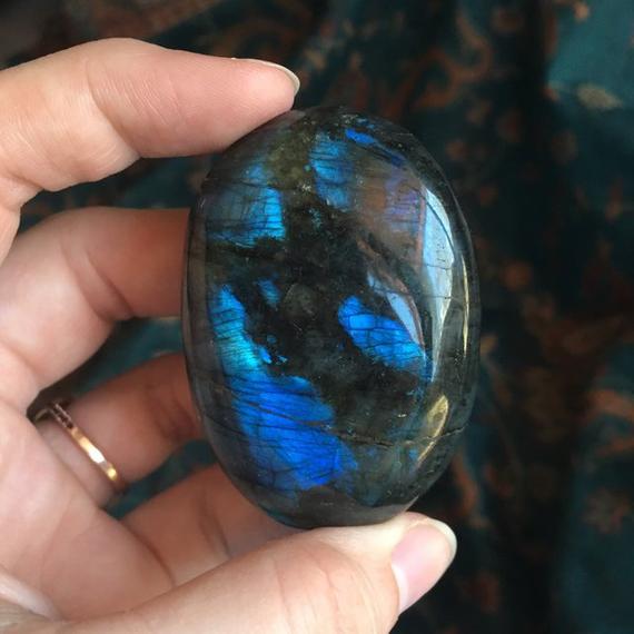 Labradorite Palm Stone, Flashy Blue Rainbow Polished Labradorite, Polished Stones, Healing Crystals And Stones, Reiki Healing