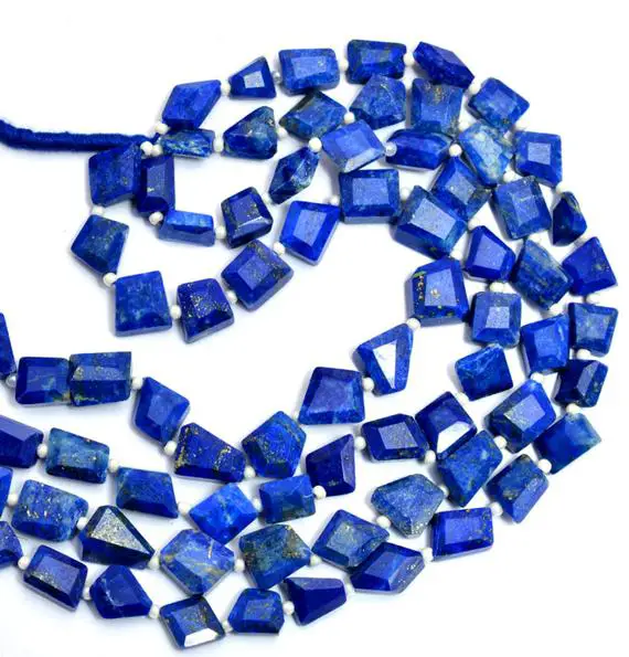 Natural Aaa+ Lapis Lazuli Gemstone Faceted Nugget Beads | Lapis Lazuli Tumbled Semiprecious Gemstone 8mm-10mm Beads For Jewelry | 14" Strand