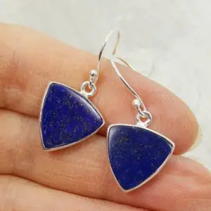 Shop Lapis Lazuli Earrings! Lapis Lazuli earrings set on 925 sterling silver beautiful triangular shape natural lapis stone with golden sparkles quality stone | Natural genuine Lapis Lazuli earrings. Buy crystal jewelry, handmade handcrafted artisan jewelry for women.  Unique handmade gift ideas. #jewelry #beadedearrings #beadedjewelry #gift #shopping #handmadejewelry #fashion #style #product #earrings #affiliate #ad