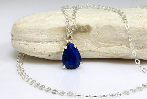 925 Sterling Silver Lapis Necklace · Teardrop Pear Necklace · September Birthstone Necklace · Palladium Gemstone Necklaces