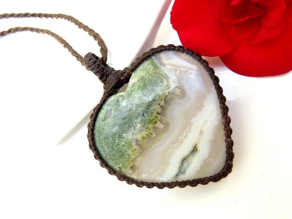 Large Heart Shape Moss Agate Macrame Pendant, Valentine's Day Gift, Agate Necklace, Moss Agate Necklace, Handmade Jewelry, Stone Pendant,