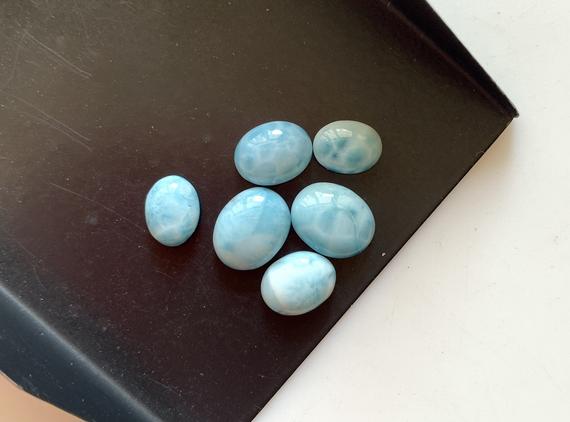 10 Pieces 8x6mm To 9x7mm Each Oval Shaped Natural Larimar Gemstone Cabochons, Smooth Flat Back Larimar Loose Gemstone Cabochon, Gds1923/15