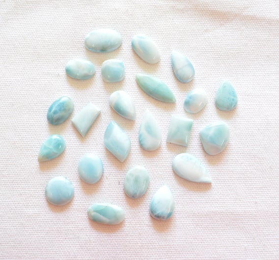 Fancy Shapes And Mix Size, Dominican Republic Larimar Cabochon, Sky Blue Gemstone, Smooth Top Larimar, 10 Pcs Lot, 9x13 - 12x21mm #ar0116