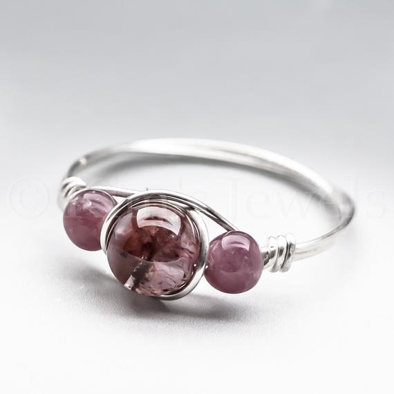 Auralite 23 & Lepidolite Sterling Silver Wire Wrapped Gemstone Bead Ring - Made To Order, Ships Fast!