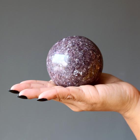 Lepidolite Sphere, Natural Orgonite Purple Crystal Ball