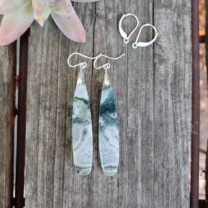 Long silver moss agate earrings.  Unique agate earrings | Natural genuine Moss Agate earrings. Buy crystal jewelry, handmade handcrafted artisan jewelry for women.  Unique handmade gift ideas. #jewelry #beadedearrings #beadedjewelry #gift #shopping #handmadejewelry #fashion #style #product #earrings #affiliate #ad