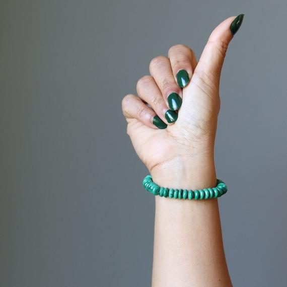 Green Malachite Bracelet Wild Spirit Stone Of Life Energy Gem Disc Beads