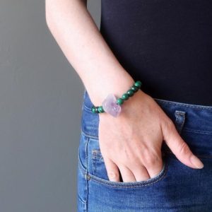 Shop Malachite Bracelets! Purple Amethyst & Green Malachite Bracelet Point the Way Crystals | Natural genuine Malachite bracelets. Buy crystal jewelry, handmade handcrafted artisan jewelry for women.  Unique handmade gift ideas. #jewelry #beadedbracelets #beadedjewelry #gift #shopping #handmadejewelry #fashion #style #product #bracelets #affiliate #ad