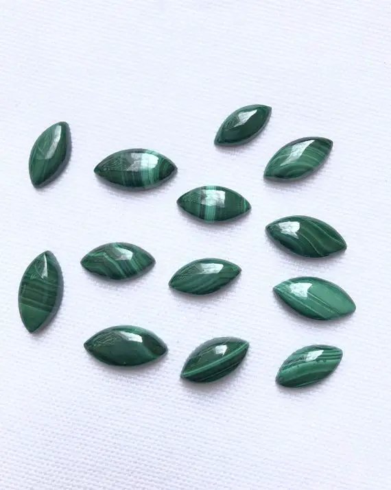 5 Pieces Lot, 7x14mm - 9x18mm, Green Malachite Cabochon, Malachite Loose Gemstone, Malachite Marquise Shape Cabochon, Gemstone For Jewelry