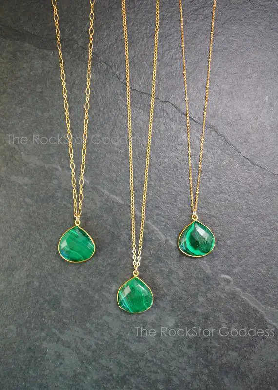 Gold Malachite Necklace / Malachite / Malachitee Pendant / Malachite Jewelry / Satellite Chain