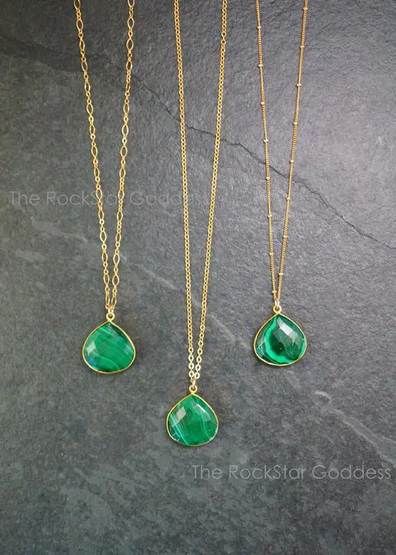 Gold Malachite Necklace, Malachite Pendant, Malachite Jewelry, Malachite Crystal Necklace, Gift For Her,  Gold Malachite