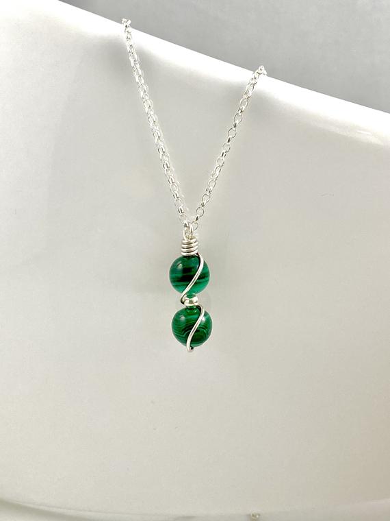Malachite Necklace, Genuine Natural Malachite, Sterling Silver, Green Pendant Necklace, Gemstone Necklace