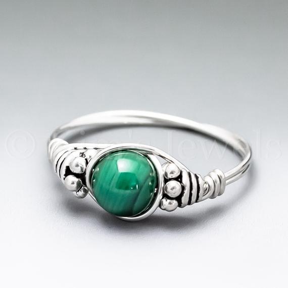 Malachite Bali Sterling Silver Wire Wrapped Gemstone Bead Ring - Made To Order, Ships Fast!