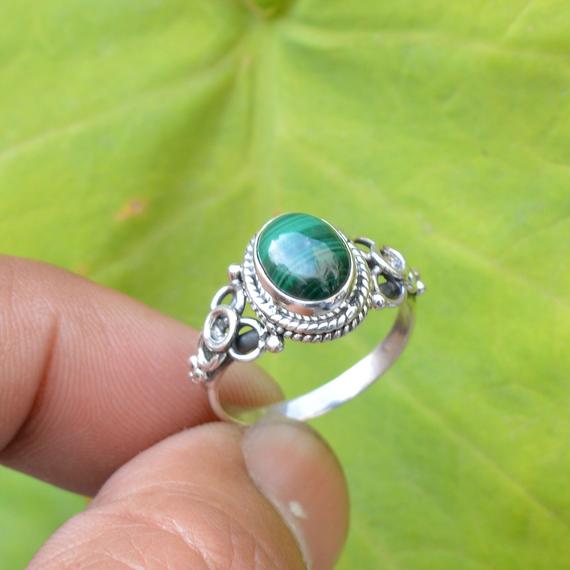 Green Malachite Ring, Oxidized Ring, 925 Silver Ring, 7x9 Mm Oval Malachite Ring, Gemstone Ring, Women Rings, Silver Jewelry, Malachite Ring