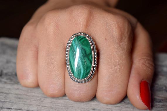 Malachite Ring , Green Malachite Statement Ring , 925 Sterling Silver , Malachite Gemstone Silver Ring , Jewellery Gift #b197