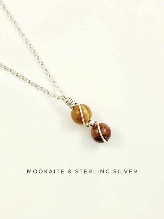 Gemstone Necklace, Dainty Necklace, Mookaite, Sterling Silver, Abstract, Christmas Gift For Girlfriend