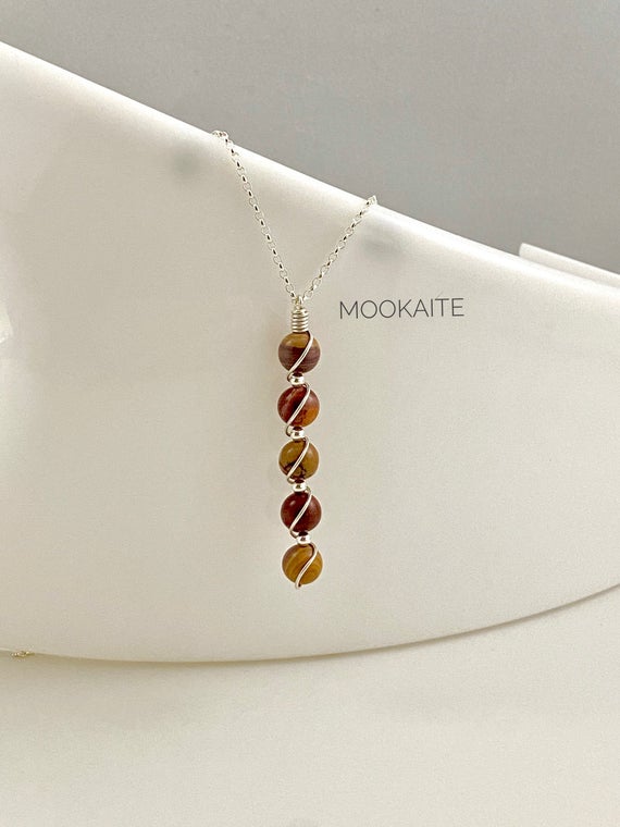 Mookaite, Abstract Necklace, Marble Pendant, Long Statement Pendant