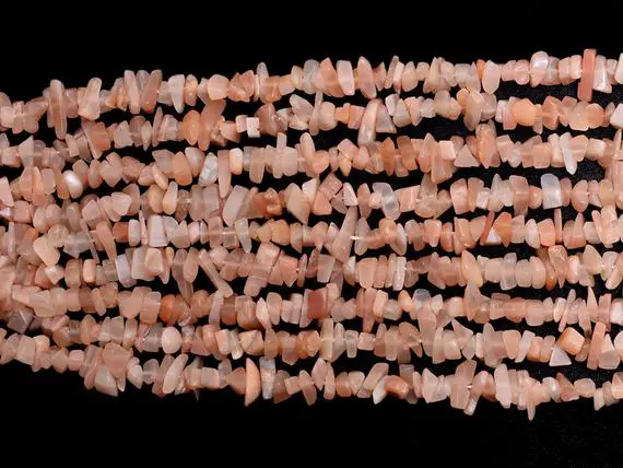 Peach Moonstone Gemstone Chips 4mm-5mm Uncut Beads | 34" Strand | Natural Peach Moonstone Semi Precious Gemstone Smooth Nuggets For Jewelry