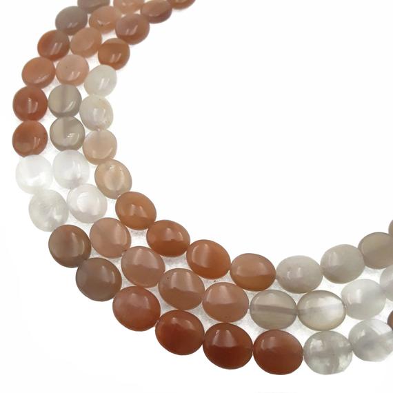 Multi-color Moonstone Smooth Flat Oval Beads 8x10mm 15.5" Strand
