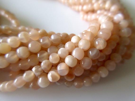 Natural Peach Moonstone 4mm Smooth Round Beads,  13.5 Inch Strand, Gds62