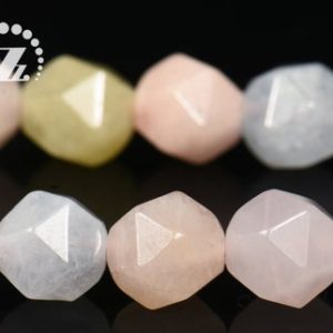 Shop Morganite Chip & Nugget Beads! Morganite faceted star cut round beads,nugget beads,diamond bead,gemstone,Multicolor,Grade A,6mm 8mm 10mm for Choice,15" full strand | Natural genuine chip Morganite beads for beading and jewelry making.  #jewelry #beads #beadedjewelry #diyjewelry #jewelrymaking #beadstore #beading #affiliate #ad
