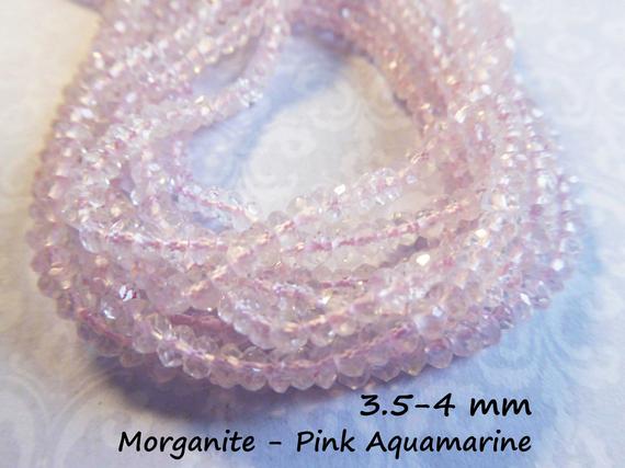 Aquamarine Gemstone Rondelles Beads Full Strand 3.5-4 Mm Luxe Aaa Morganite Pink Faceted Gem Roundels March Birthstone Solo Ar15