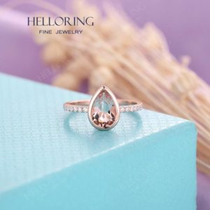 Morganite engagement ring Vintage Pear cut engagement ring Rose gold Unique Diamond Moissanite Wedding ring Bridal Anniversary Promise ring | Natural genuine Array rings, simple unique alternative gemstone engagement rings. #rings #jewelry #bridal #wedding #jewelryaccessories #engagementrings #weddingideas #affiliate #ad