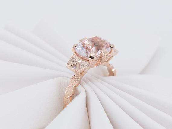 Unique Morganite Engagement Ring, Diamond Engagement Ring, Gold Lace Engagement Ring, Gold Statement Ring, Gold Diamond Ring, Unique Ring