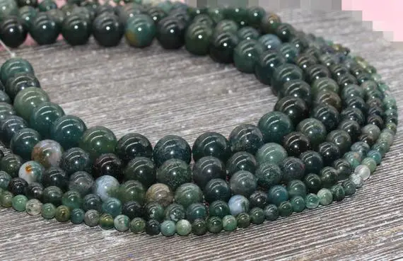 Moss Agate Beads, Green Gemstone Round Loos Beads, Size 4mm 6mm 8mm 10mm 12mm, Full Strand 15 Inch, #6