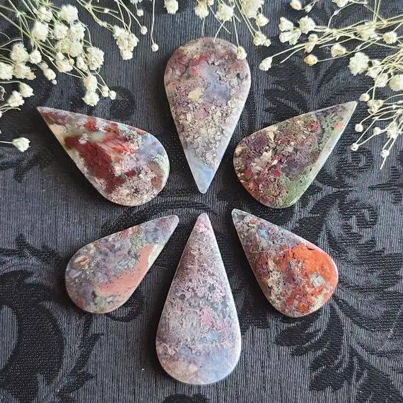 Scenic Moss Agate Cabochon, Choose Your Teardrop Crystal Cab From Indonesia For Jewelry Making Or Crystal Grids
