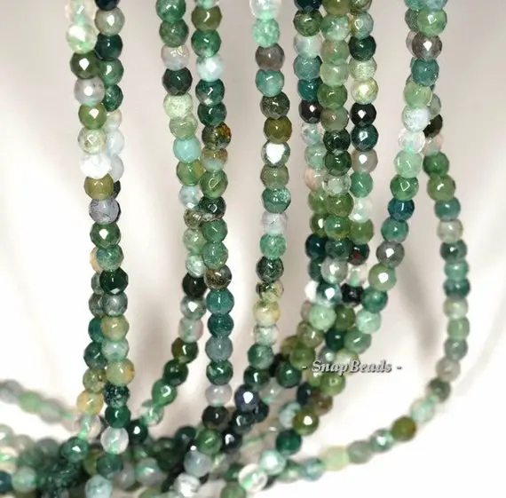 3mm Moss Agate Gemstone Green Micro Faceted Round Loose Beads 16 Inch Full Strand (90148184-170-e)