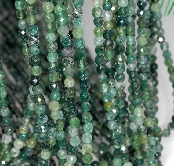 4mm Botanical Moss Agate Gemstone Green Faceted Round Loose Beads 15.5 Inch Full Strand Lot 1,2,6,12 And 50 (90184135-356)