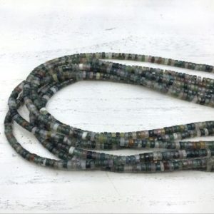Shop Moss Agate Rondelle Beads! Moss Agate Heishi Beads Rondelle Beads Tyre Spacer Beads 4x2mm Fancy Jasper Gemstone Rondelles Beading Jewelry Supplies 15.5"/Full Strand | Natural genuine rondelle Moss Agate beads for beading and jewelry making.  #jewelry #beads #beadedjewelry #diyjewelry #jewelrymaking #beadstore #beading #affiliate #ad